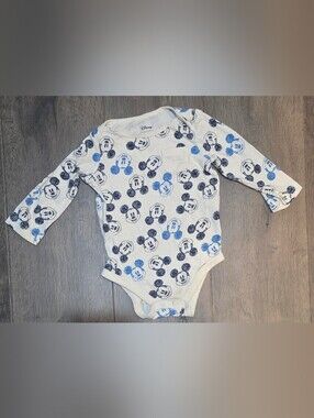 Disney Jumping Beans Mickey Mouse Long Sleeve Cotton Snap Bodysuit 12M Blue